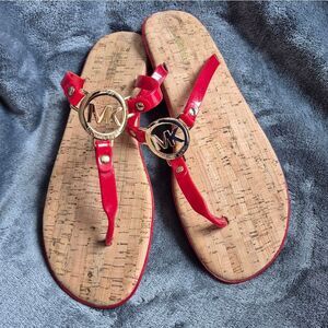 Michael Kors Women's 10 Red Jelly T-Strap Flip Flop